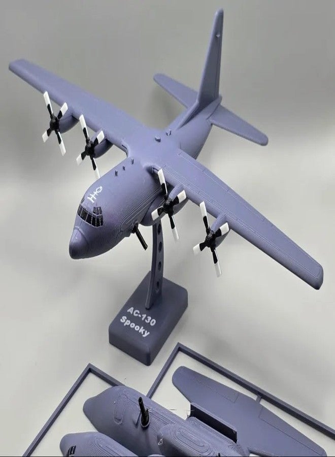 بطاقة مجموعة طائرة AC-130 ثلاثية الأبعاد من 3D CUBES، نموذج مصغر لطائرة نقل عسكرية AC-130 Spooky، نسخة طبق الأصل للعرض من المعدن المصبوب، رمادي، متعدد الألوان - Image 2